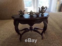 Vintage dollhouse furniture lot with 2 porcelain dolls colonial