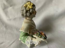 Vintage half doll with bouquet of flowers porcelain Dressel Kister
