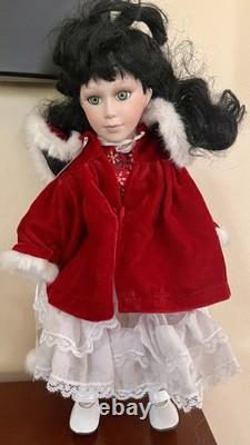 Vintage porcelain doll 1980s Black Hair Red Dress With Socks And Shoes 16 Tall