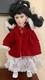 Vintage Porcelain Doll 1980s Black Hair Red Dress With Socks And Shoes 16 Tall