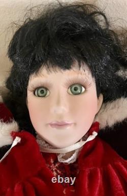 Vintage porcelain doll 1980s Black Hair Red Dress With Socks And Shoes 16 Tall
