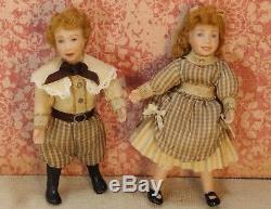 Virginia Davis Orenyo Vintage Pair of Sibling Dolls Artisan Dollhouse Miniature