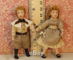 Virginia Davis Orenyo Vintage Pair of Sibling Dolls Artisan Dollhouse Miniature