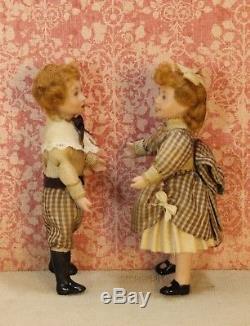 Virginia Davis Orenyo Vintage Pair of Sibling Dolls Artisan Dollhouse Miniature