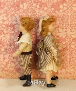 Virginia Davis Orenyo Vintage Pair of Sibling Dolls Artisan Dollhouse Miniature