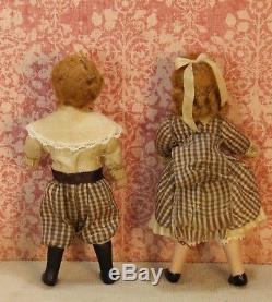 Virginia Davis Orenyo Vintage Pair of Sibling Dolls Artisan Dollhouse Miniature