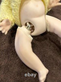 Vtg ARTISAN PORCELAIN BABY DOLL Brown Glass Eyes Bisque Jointed-Limbs 9 inches