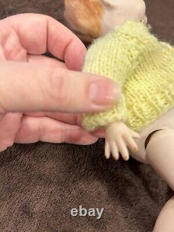 Vtg ARTISAN PORCELAIN BABY DOLL Brown Glass Eyes Bisque Jointed-Limbs 9 inches