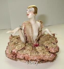 Vtg Art Deco 1920s Half Doll Porcelain Fabulous Pose Gold Bob All Original