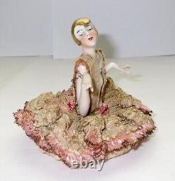 Vtg Art Deco 1920s Half Doll Porcelain Fabulous Pose Gold Bob All Original