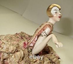 Vtg Art Deco 1920s Half Doll Porcelain Fabulous Pose Gold Bob All Original