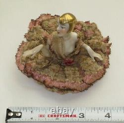 Vtg Art Deco 1920s Half Doll Porcelain Fabulous Pose Gold Bob All Original