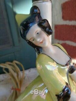Vtg Art Deco Porcelain Germany Lady Harlequin Dresser Doll Figurine Boudoir Lamp