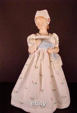 Vtg Bing & Grondahl B & G 14 Figurine Girl With Baby Doll Cloth Dress & Stand