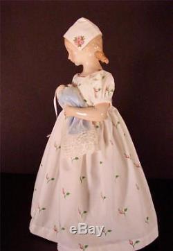 Vtg Bing & Grondahl B & G 14 Figurine Girl With Baby Doll Cloth Dress & Stand