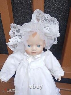 Vtg Elke hutchens doll 1991 MB1 stamped Porcelain White laced dress and bonnet