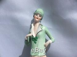 Vtg German Porcelain Flapper Half Doll with Legs Demi-Figurine Teepuppe ArtDeco