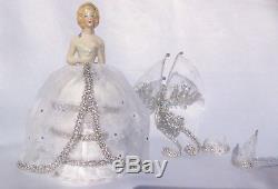 Vtg German Porcelain Half Doll Snowflake Fairy Dress Pincushion Collectible Doll