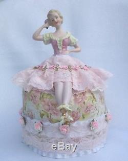 Vtg German Porcelain Half Doll with legs, Traditional German Dress Pincushion