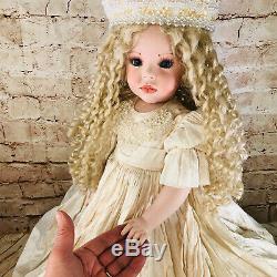 Vtg Large Porcelain Doll Glinda the good witch LInda Rick Blonde 24 & Stand