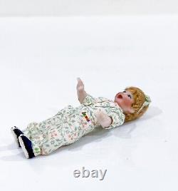 Vtg Little Girl with Paint Floral Jumpsuit Porcelain Doll Miniature Scale 112