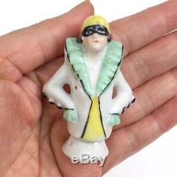 Vtg Pierrot Lady Art Deco Pin Cushion Half Doll Porcelain Figurine Germany