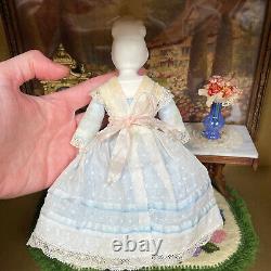 Vtg Porcelain BONNET HEAD DOLL Handmade Signed Lace Dress Bisque Parian Antique