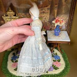 Vtg Porcelain BONNET HEAD DOLL Handmade Signed Lace Dress Bisque Parian Antique