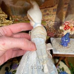 Vtg Porcelain BONNET HEAD DOLL Handmade Signed Lace Dress Bisque Parian Antique