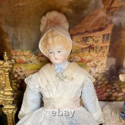 Vtg Porcelain BONNET HEAD DOLL Handmade Signed Lace Dress Bisque Parian Antique