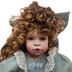 Vtg Porcelain Doll 2003 Pamela Erff #96/500 28 Brown Curly Hair Sage Green