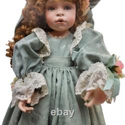 Vtg Porcelain Doll 2003 Pamela Erff #96/500 28 Brown Curly Hair Sage Green