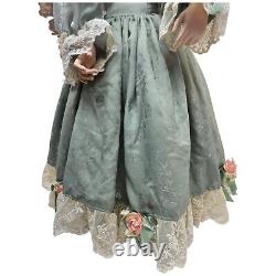 Vtg Porcelain Doll 2003 Pamela Erff #96/500 28 Brown Curly Hair Sage Green