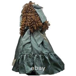 Vtg Porcelain Doll 2003 Pamela Erff #96/500 28 Brown Curly Hair Sage Green