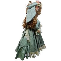 Vtg Porcelain Doll 2003 Pamela Erff #96/500 28 Brown Curly Hair Sage Green