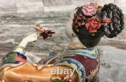 Vtg SIGNED Chinese pottery Figurine porcelain doll imperial Concubine Geisha