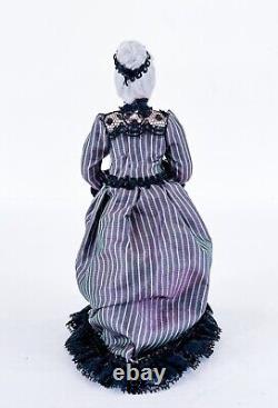 Vtg Victorian OOAK Elder Lady Porcelain Doll withBlack Laced Dress & Glasses