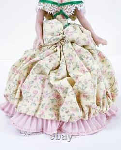 Vtg Victorian Style Posable Porcelain Doll Floral Laced Dress Dollhouse Mini