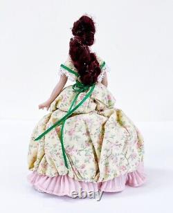 Vtg Victorian Style Posable Porcelain Doll Floral Laced Dress Dollhouse Mini