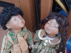 W-n-z 2000 vtg porcelain african american kissing boy & girl dolls twin dressed