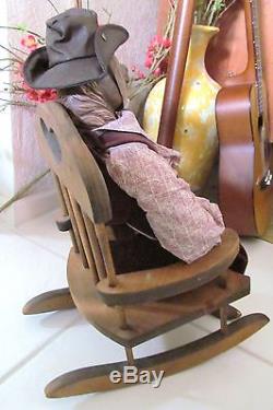 Western HORSE DOLL Figure SIGNED 1999 PORCELAIN CLOTH with 26 Wood Rocker VTG