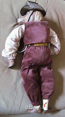 Western HORSE DOLL Figure SIGNED 1999 PORCELAIN CLOTH with 26 Wood Rocker VTG