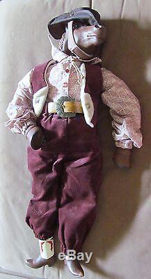 Western HORSE DOLL Figure SIGNED 1999 PORCELAIN CLOTH with 26 Wood Rocker VTG