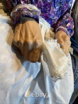 William Wallace Jr Grandma And Grandpa 34 Porcelain Dolls with wooden bench