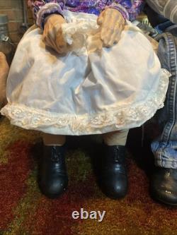 William Wallace Jr Grandma And Grandpa 34 Porcelain Dolls with wooden bench