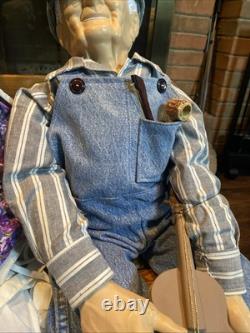 William Wallace Jr Grandma And Grandpa 34 Porcelain Dolls with wooden bench