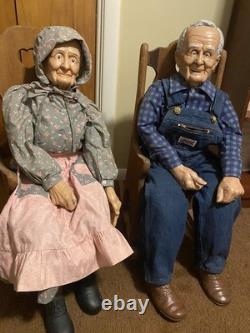 William Wallace Jr Vintage Porcelain Dolls Grandma/Grandpa 34in Rocking Chairs