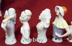 10 Antique Assorted Porcelain Half Dolls Pin Cushion Dolls Bonnet Allemand Japon