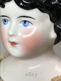 14 Antique Porcelaine Kling Allemande Chine Head Doll Black Hair 176-z Tissu Du Corps L