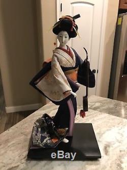 16.5 Poupée De Geisha Japonaise En Porcelaine À Collectionner Vintage En Kimono Avec Shamisen